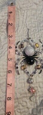 Handcrafted Black and Silver Beaded Rearview Mirror Pendant